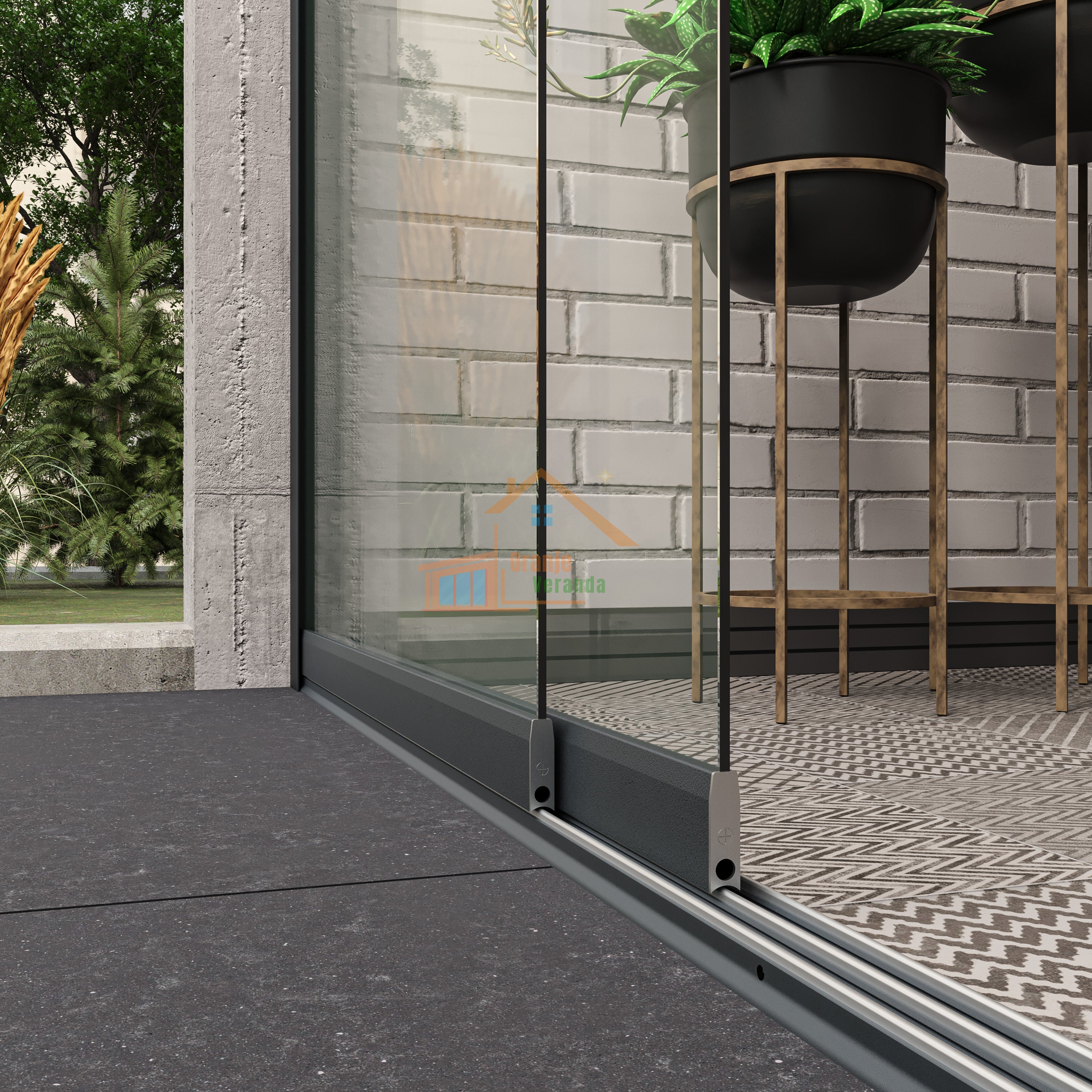 2-Rail Glazen Schuifwand tot 1780 mm breed (2x 900mm glas)