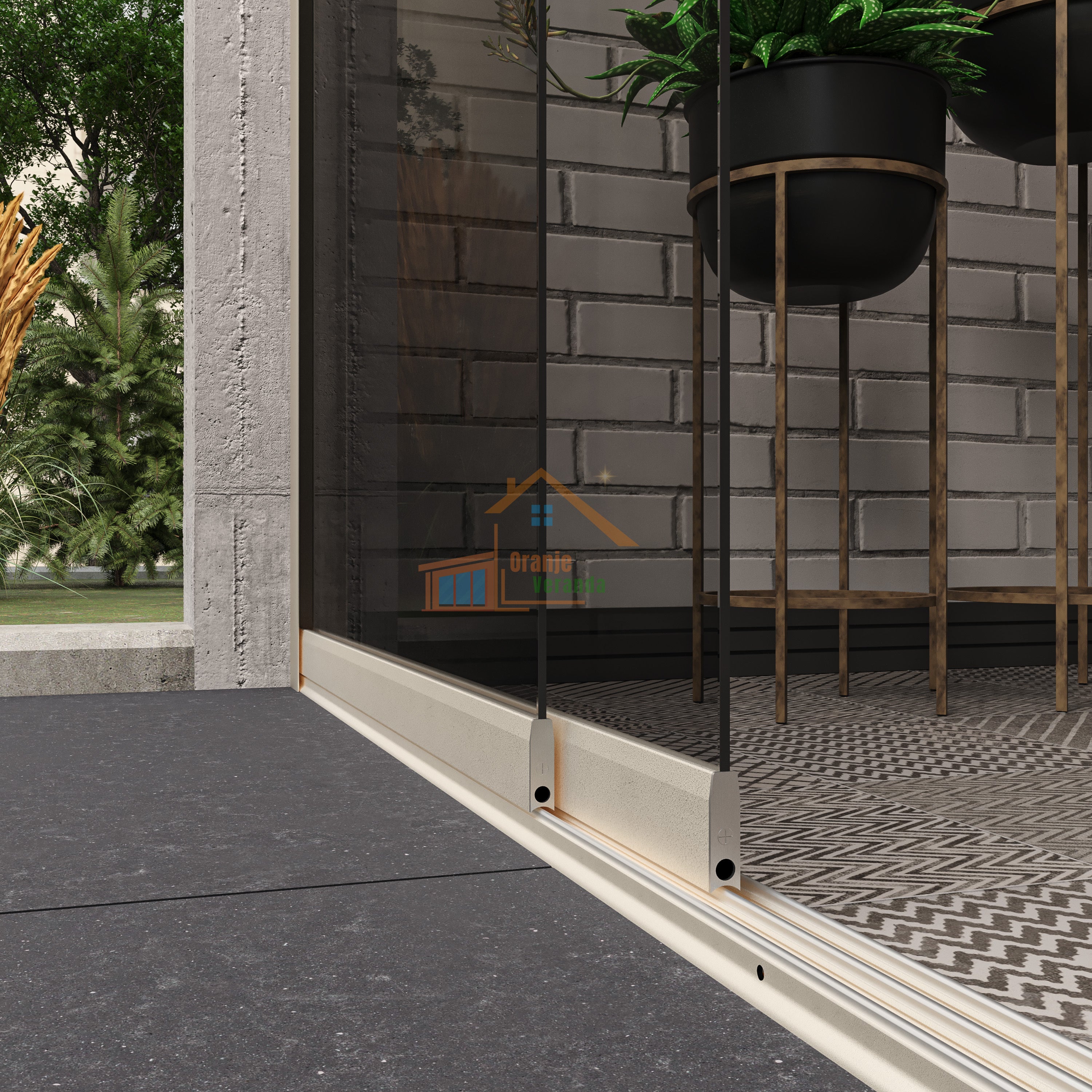 2-Rail Glazen Schuifwand tot 1780 mm breed (2x 900mm glas)