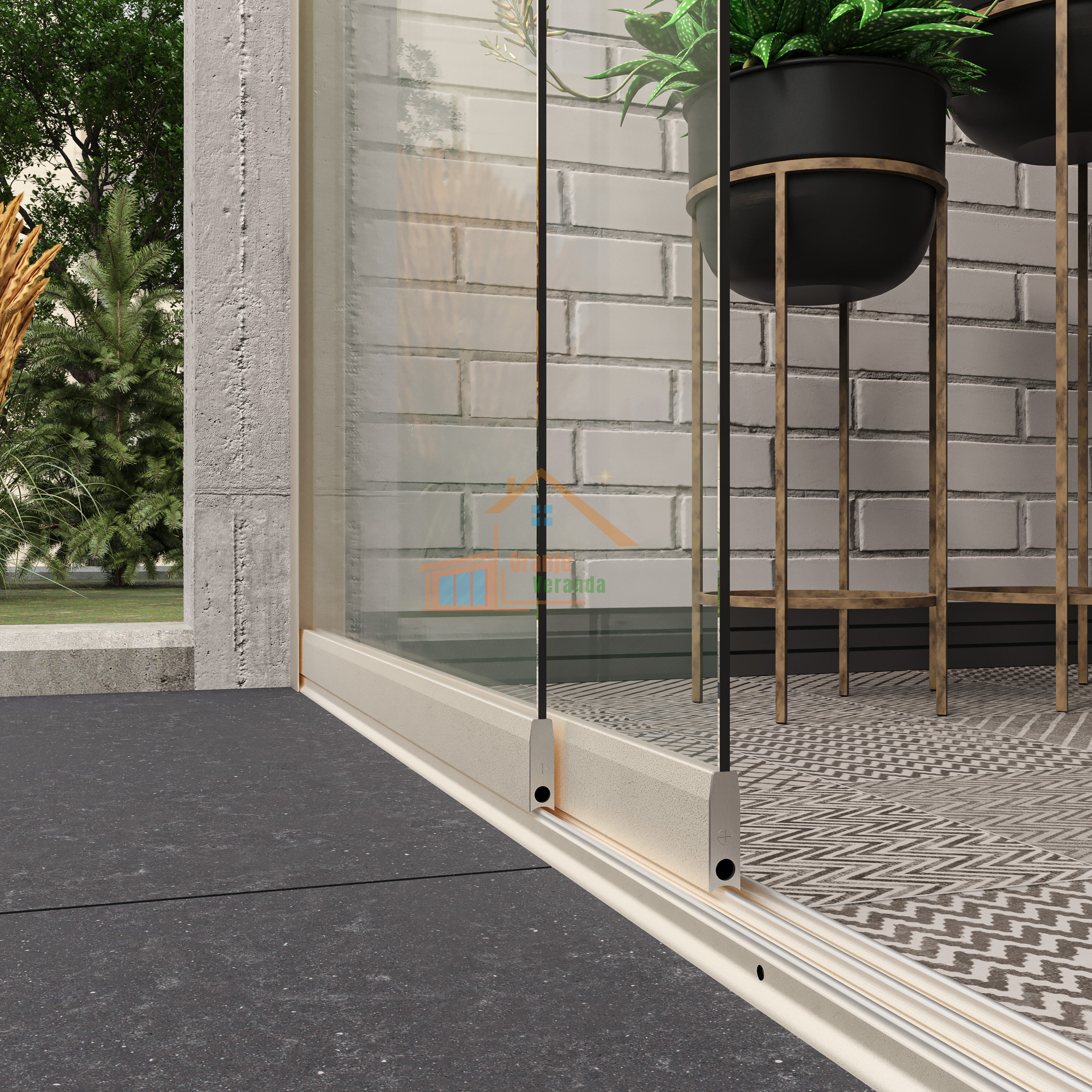 2-Rail Glazen Schuifwand tot 1780 mm breed (2x 900mm glas)