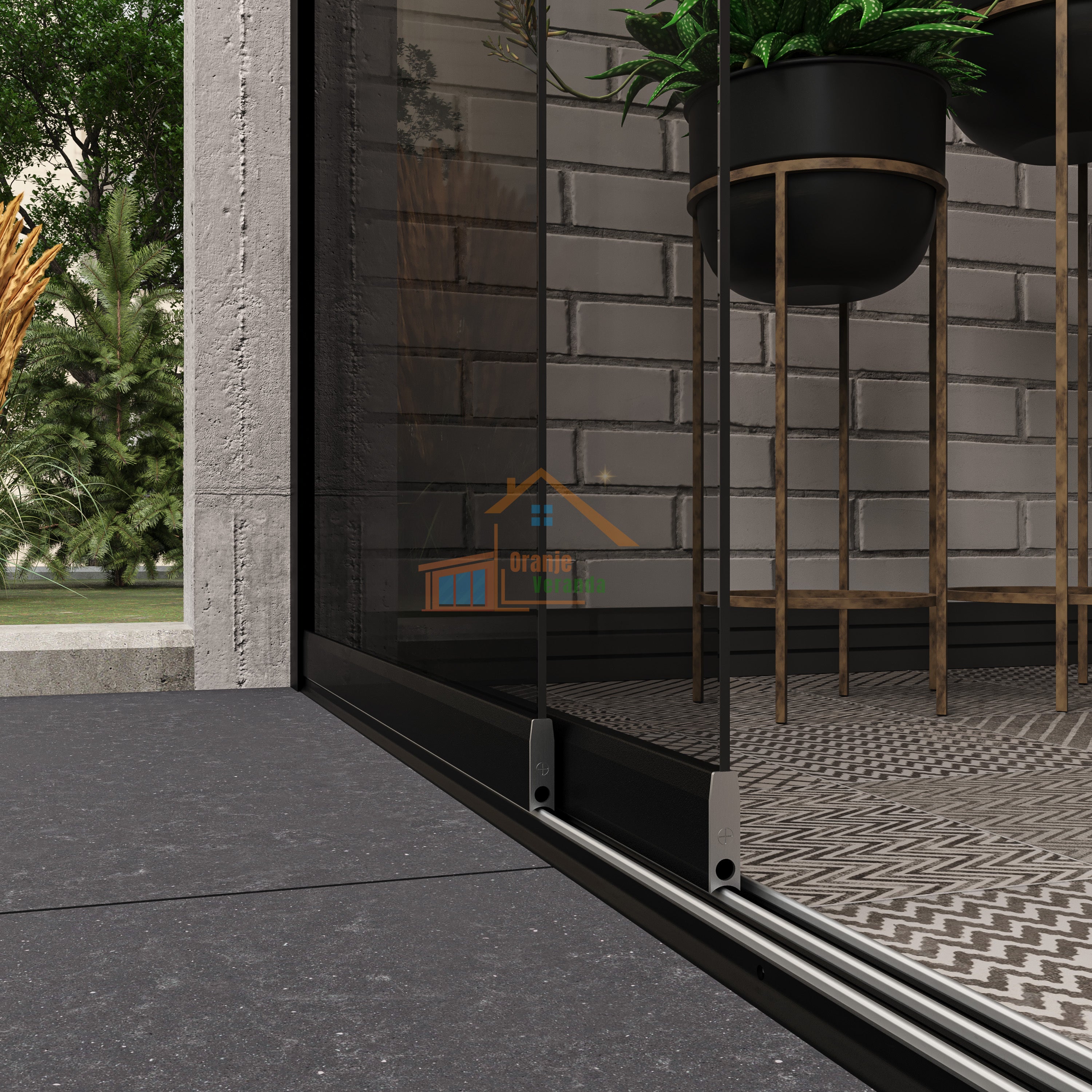 2-Rail Glazen Schuifwand tot 1780 mm breed (2x 900mm glas)