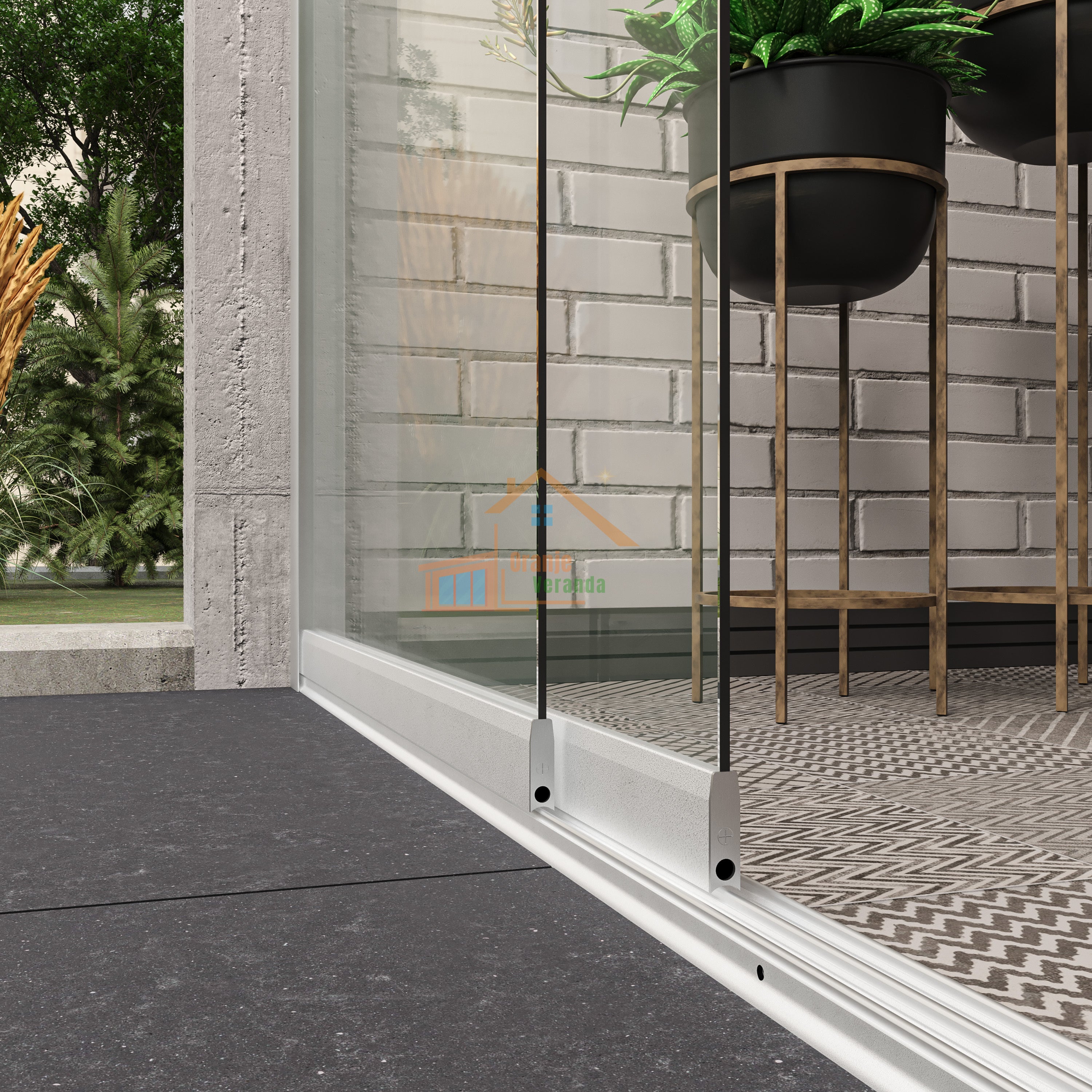 2-Rail Glazen Schuifwand tot 1780 mm breed (2x 900mm glas)