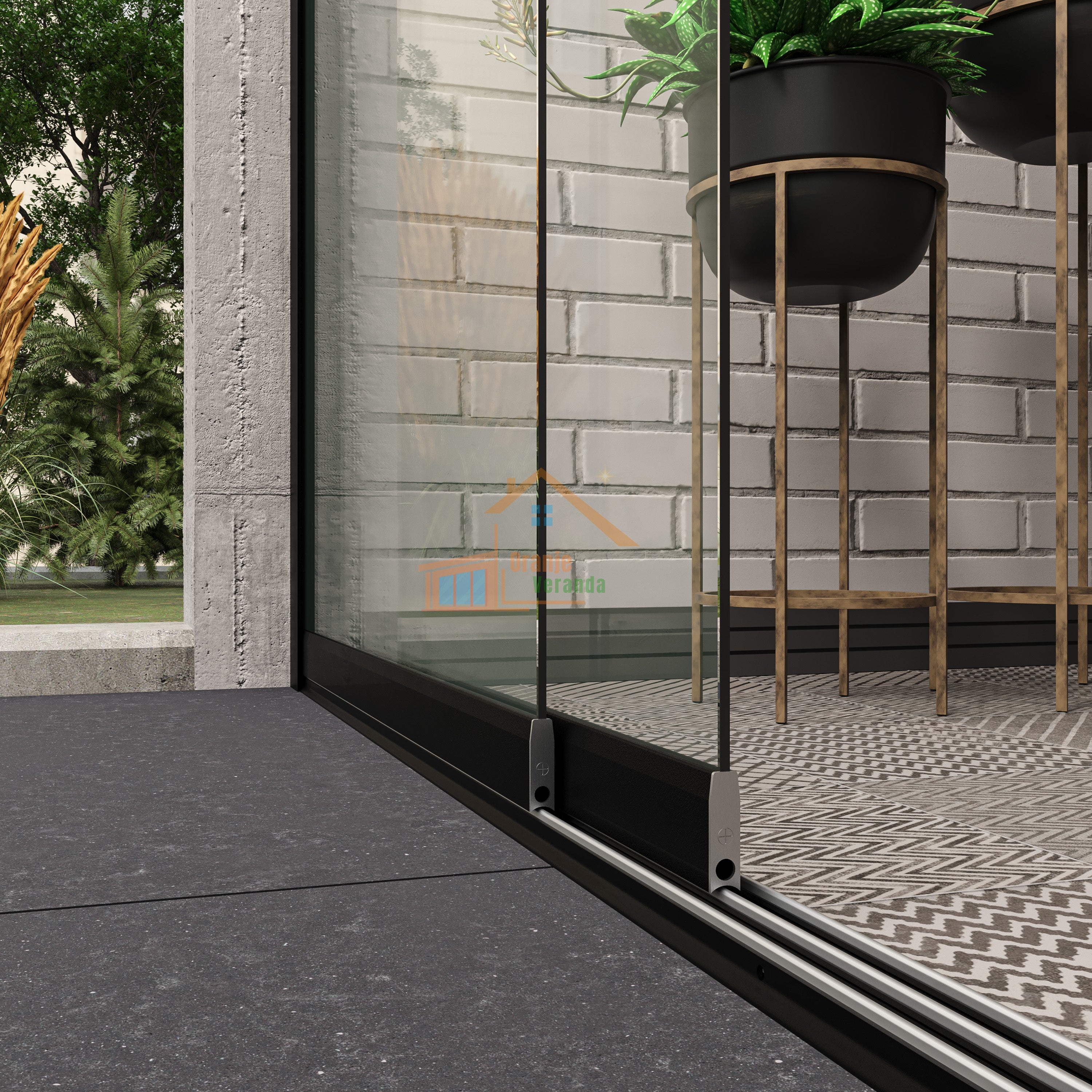 2-Rail Glazen Schuifwand tot 1900mm breed (2x 960mm glas)