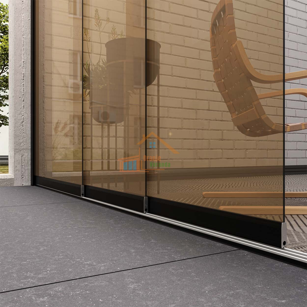 2-Rail Glazen Schuifwand tot 2040 mm breed (2x1030mm glas)