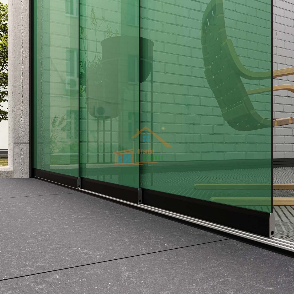 2-Rail Glazen Schuifwand tot 1900mm breed (2x 960mm glas)
