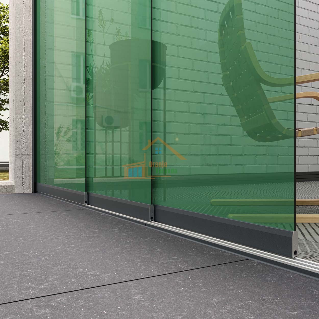 2-Rail Glazen Schuifwand tot 1780 mm breed (2x 900mm glas)