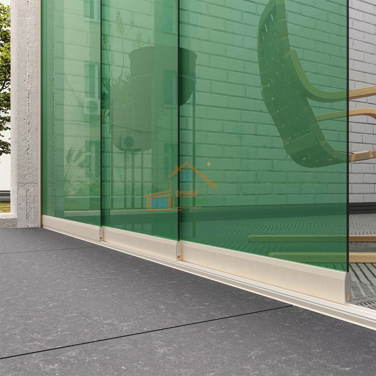 2-Rail Glazen Schuifwand tot 1780 mm breed (2x 900mm glas)