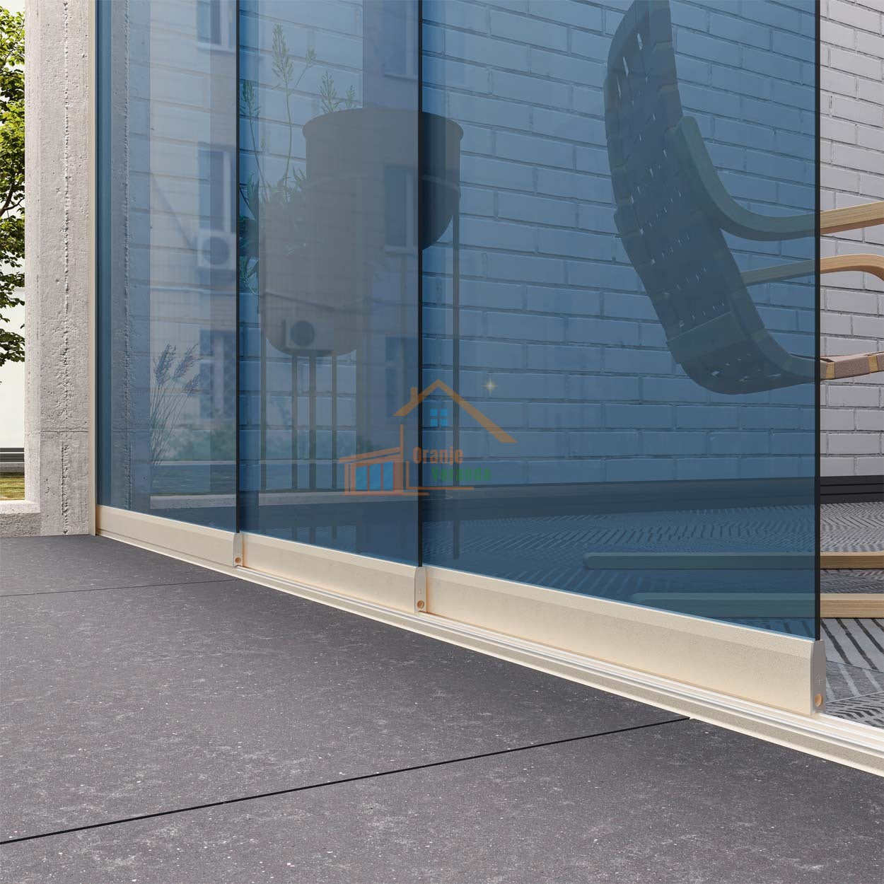 3-Rail Glazen Schuifwand tot 2640 mm breed (3x900mm glas)