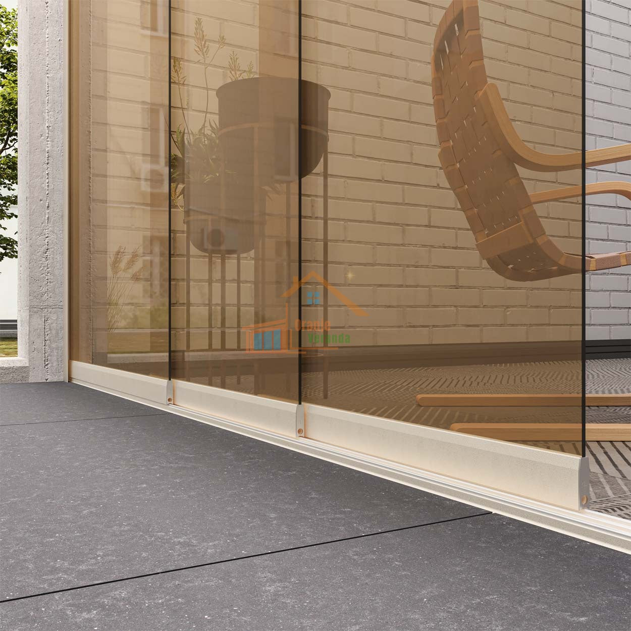 2-Rail Glazen Schuifwand tot 1780 mm breed (2x 900mm glas)