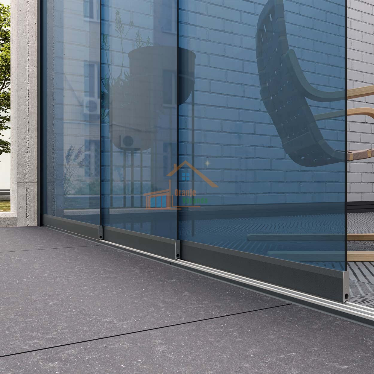 2-Rail Glazen Schuifwand tot 1780 mm breed (2x 900mm glas)