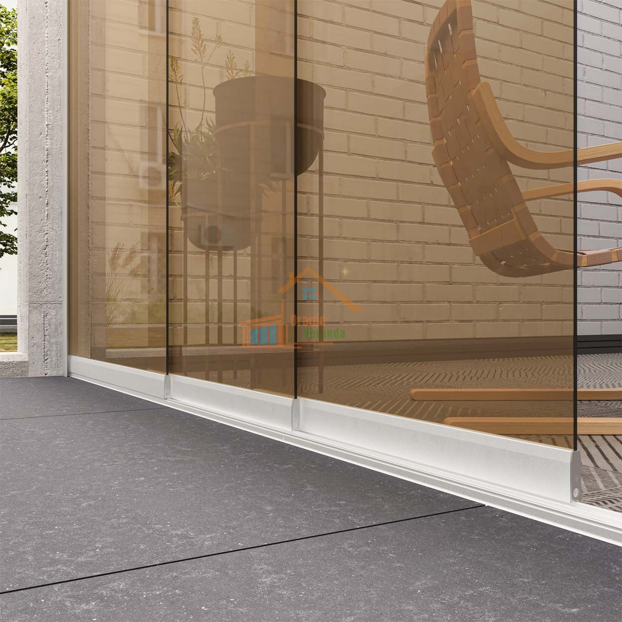 2-Rail Glazen Schuifwand tot 1780 mm breed (2x 900mm glas)