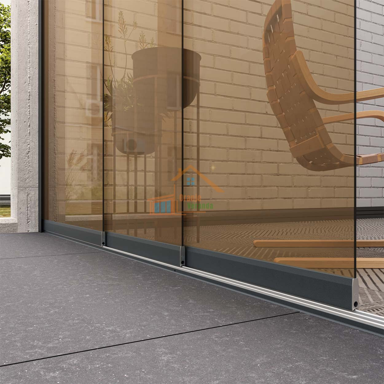 3-Rail Glazen Schuifwand tot 2640 mm breed (3x900mm glas)