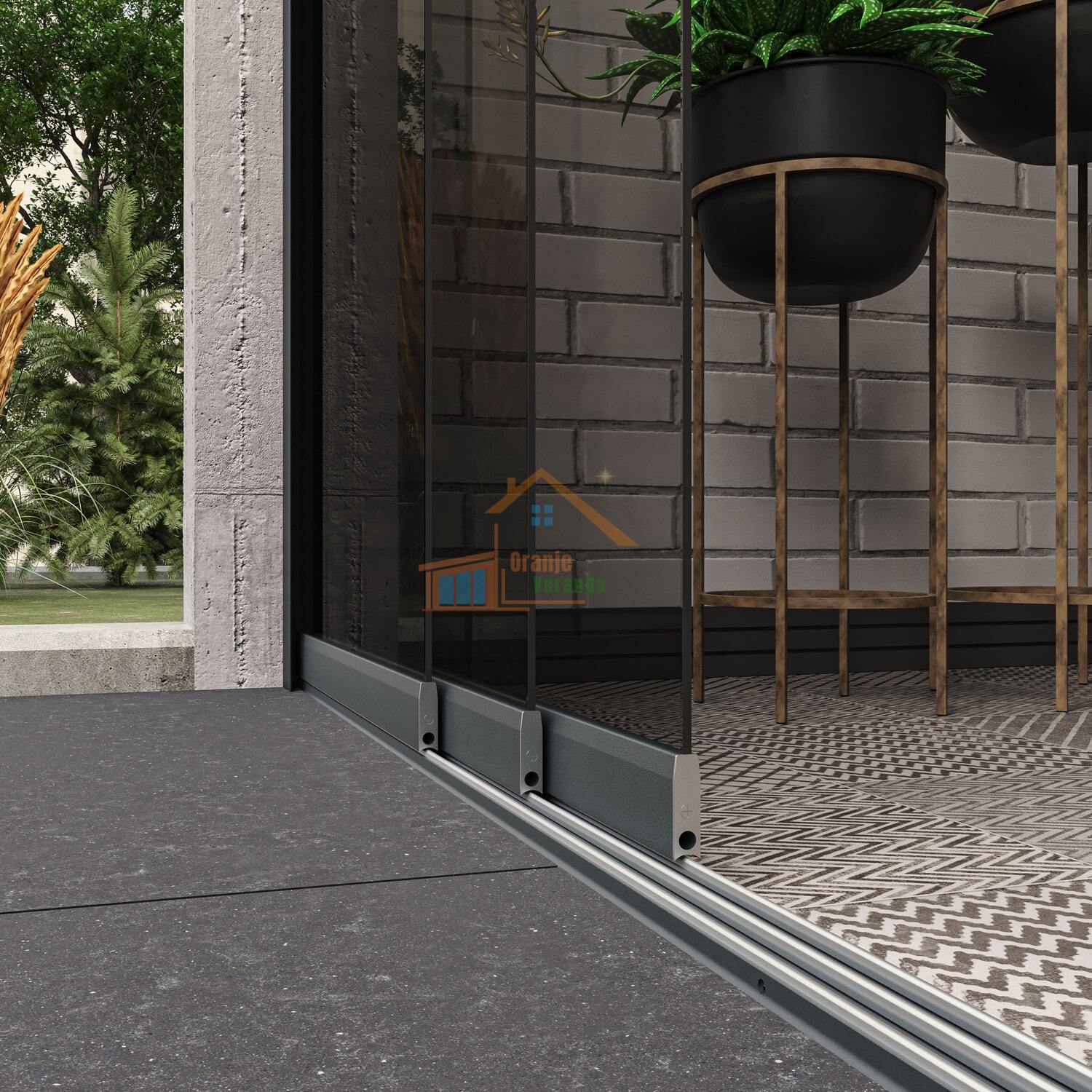 3-Rail Glazen Schuifwand tot 2640 mm breed (3x900mm glas)