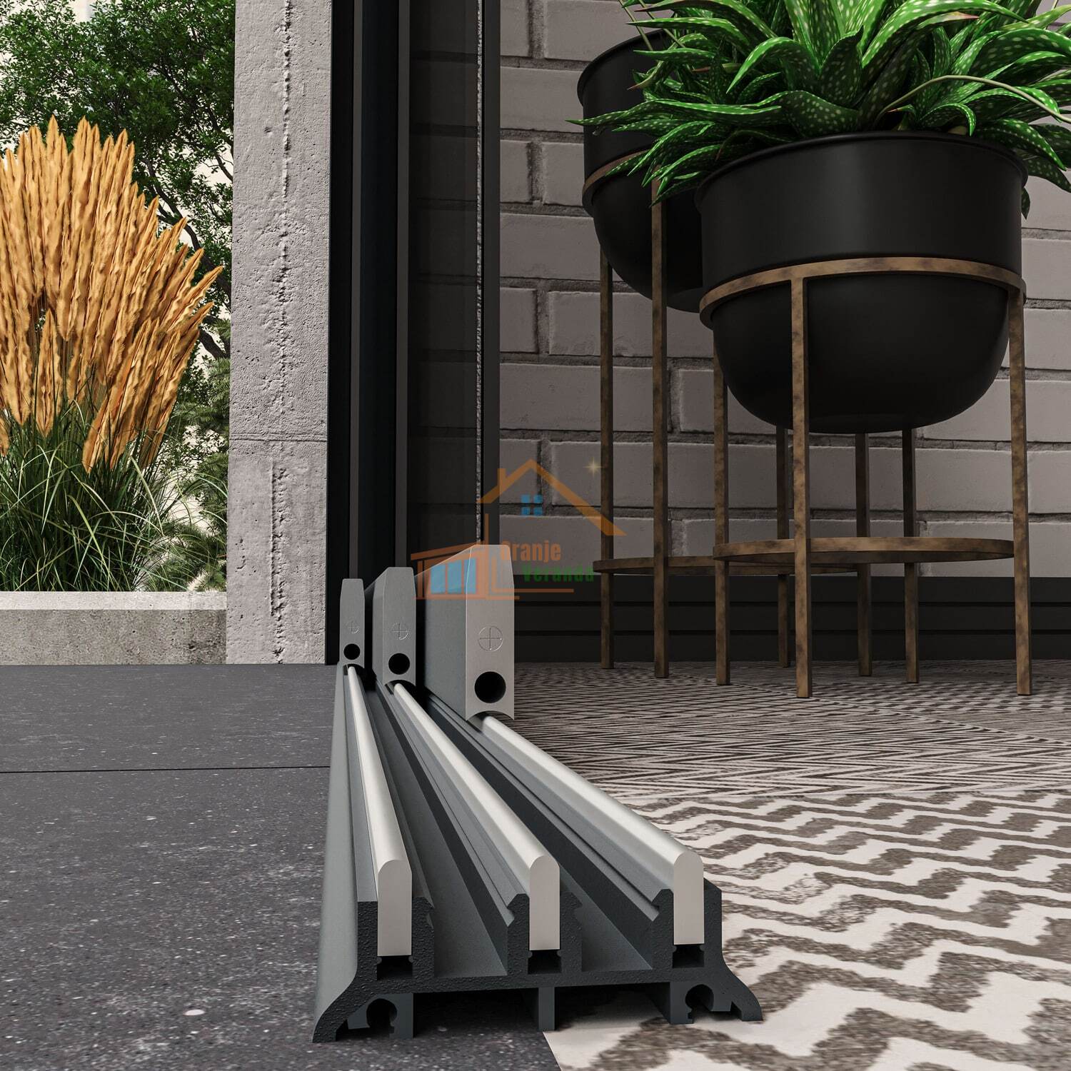 3-Rail Glazen Schuifwand tot 2640 mm breed (3x900mm glas)