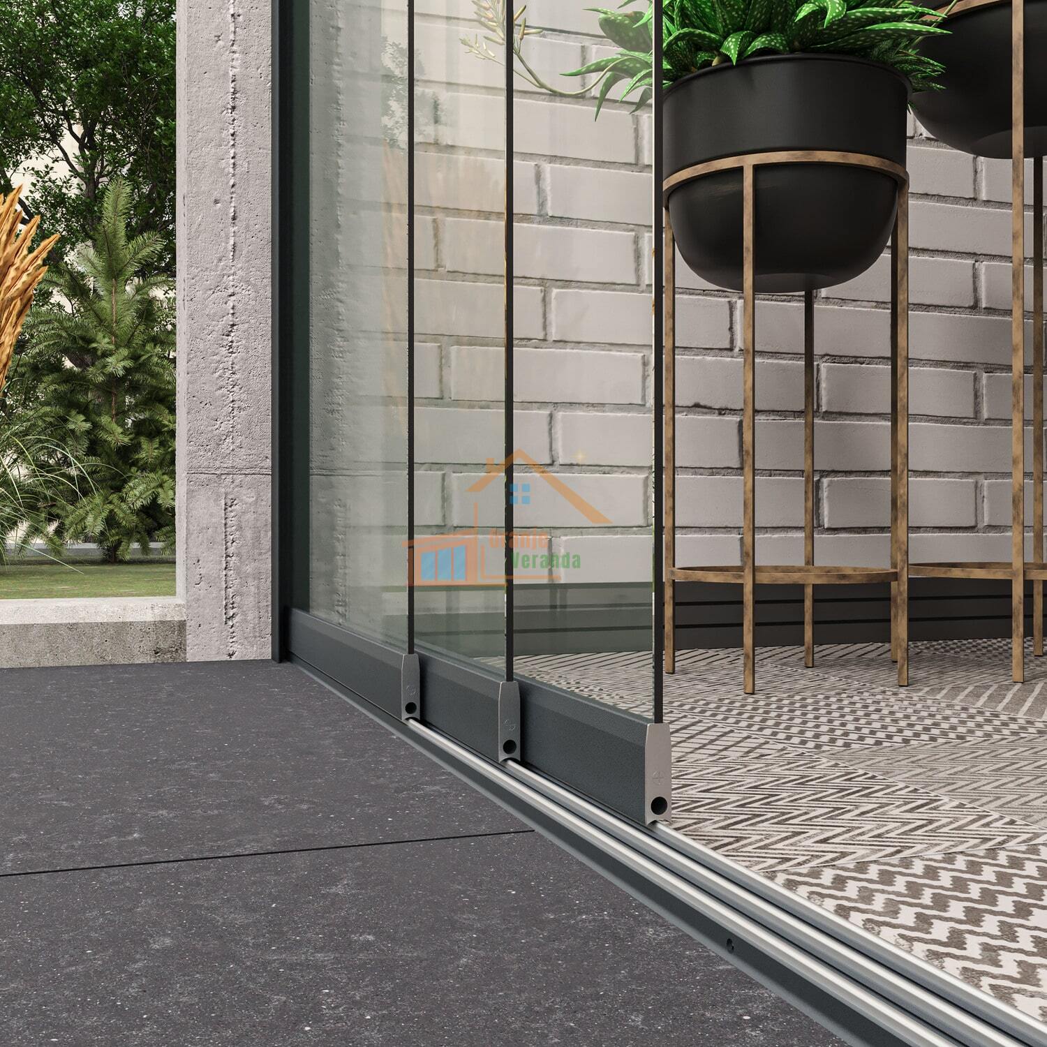 3-Rail Glazen Schuifwand tot 2640 mm breed (3x900mm glas)