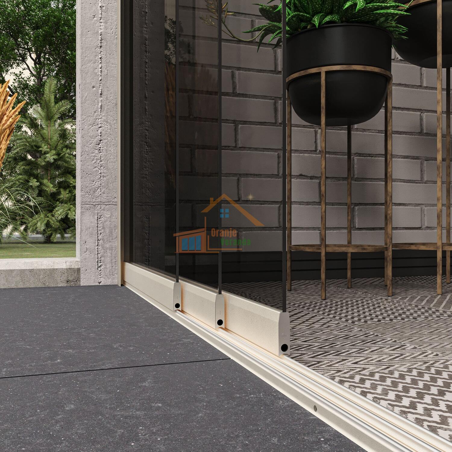 3-Rail Glazen Schuifwand tot 2640 mm breed (3x900mm glas)