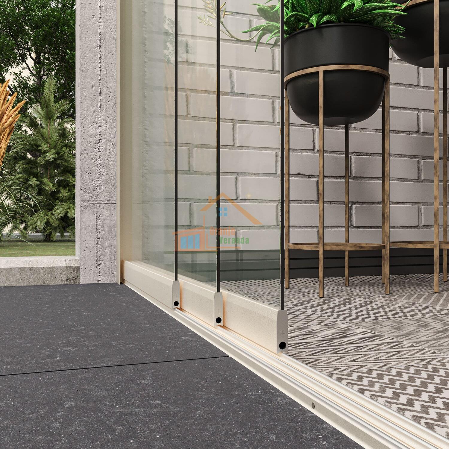 3-Rail Glazen Schuifwand tot 2640 mm breed (3x900mm glas)