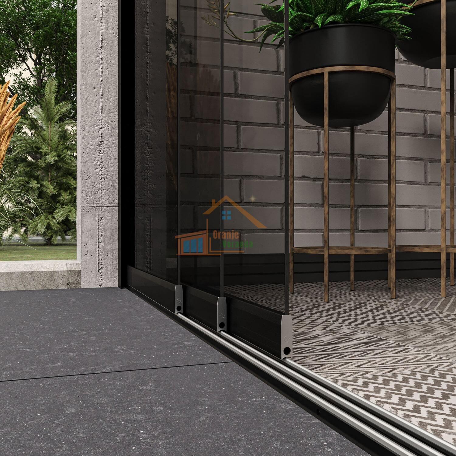 3-Rail Glazen Schuifwand tot 2640 mm breed (3x900mm glas)