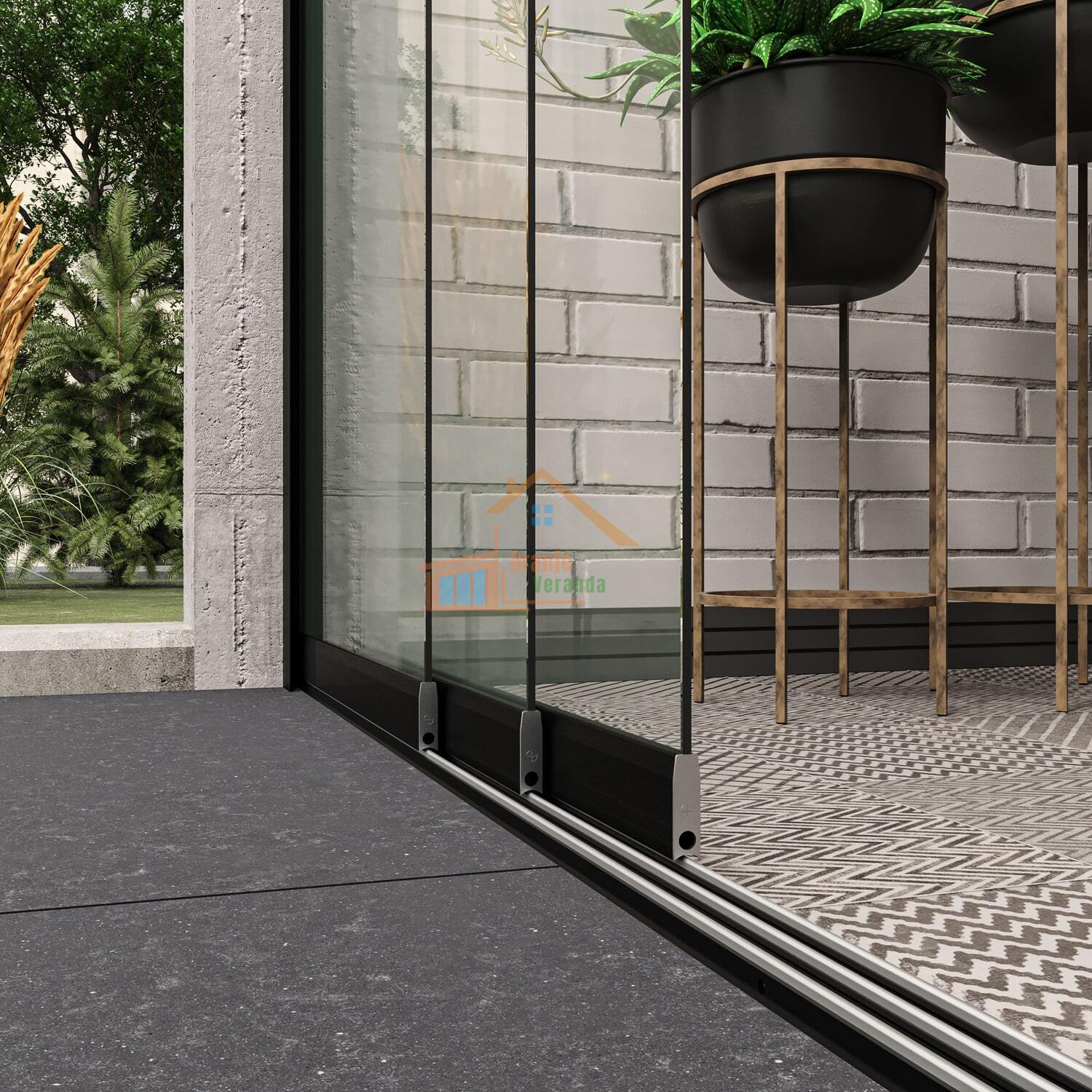 3-Rail Glazen Schuifwand tot 2640 mm breed (3x900mm glas)