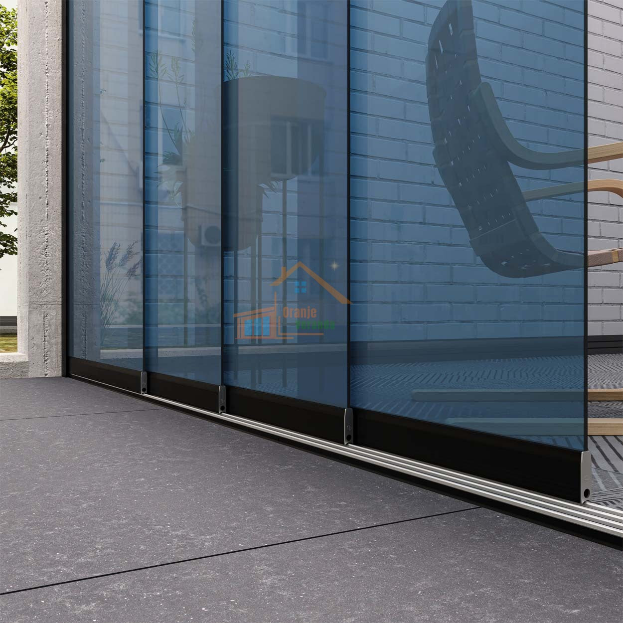 4-Rail Glazen Schuifwand tot 3510 mm breed (4x 900mm glas)