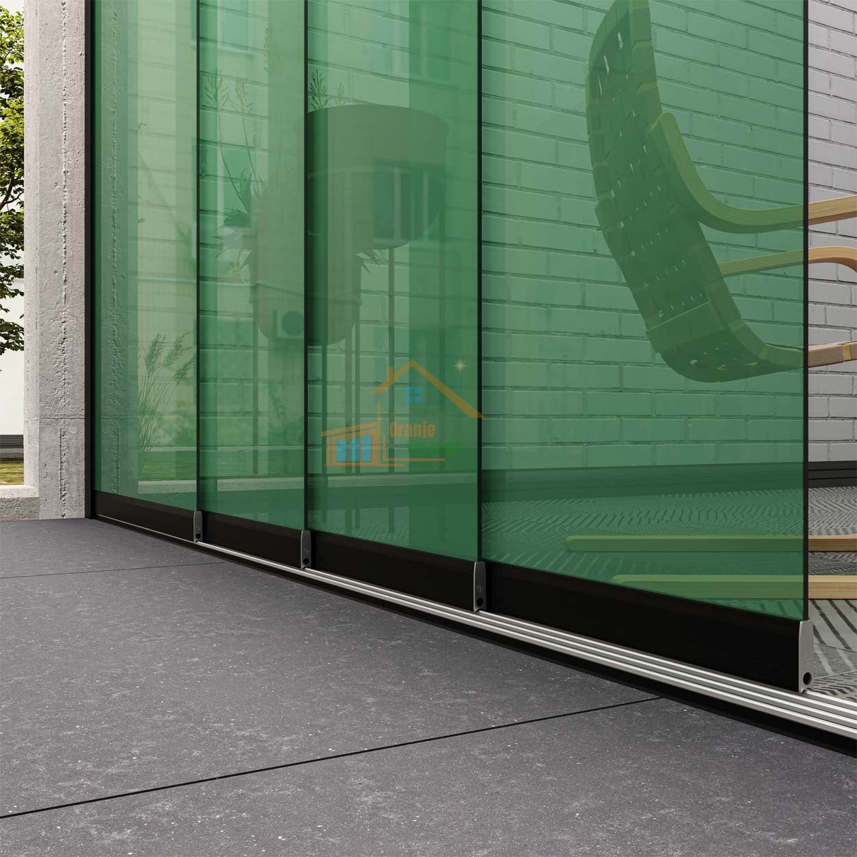 4-Rail Glazen Schuifwand tot 3750 mm breed (4x 960mm glas)