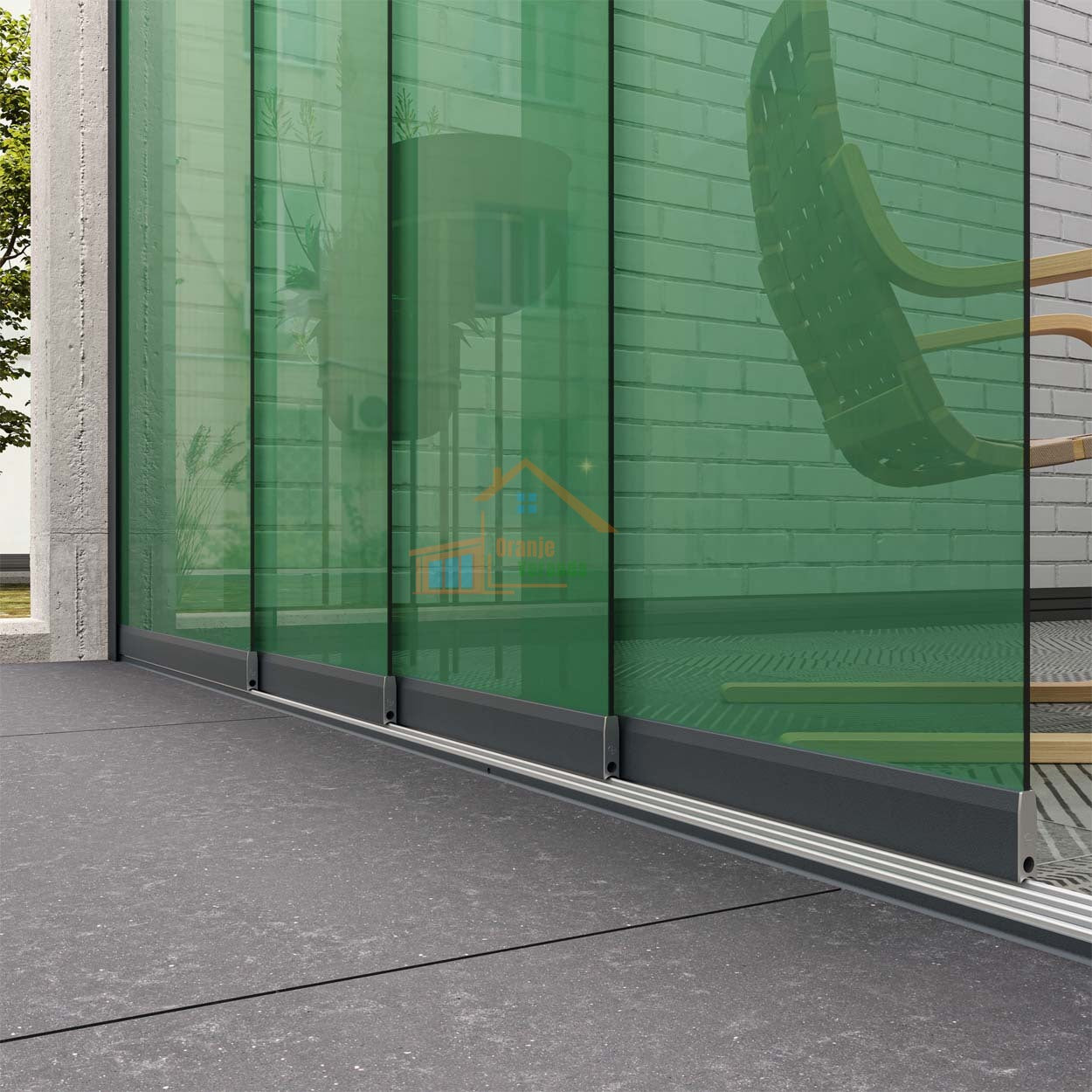 4-Rail Glazen Schuifwand tot 3510 mm breed (4x 900mm glas)