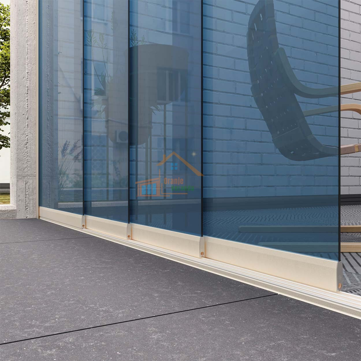 4-Rail Glazen Schuifwand tot 3750 mm breed (4x 960mm glas)