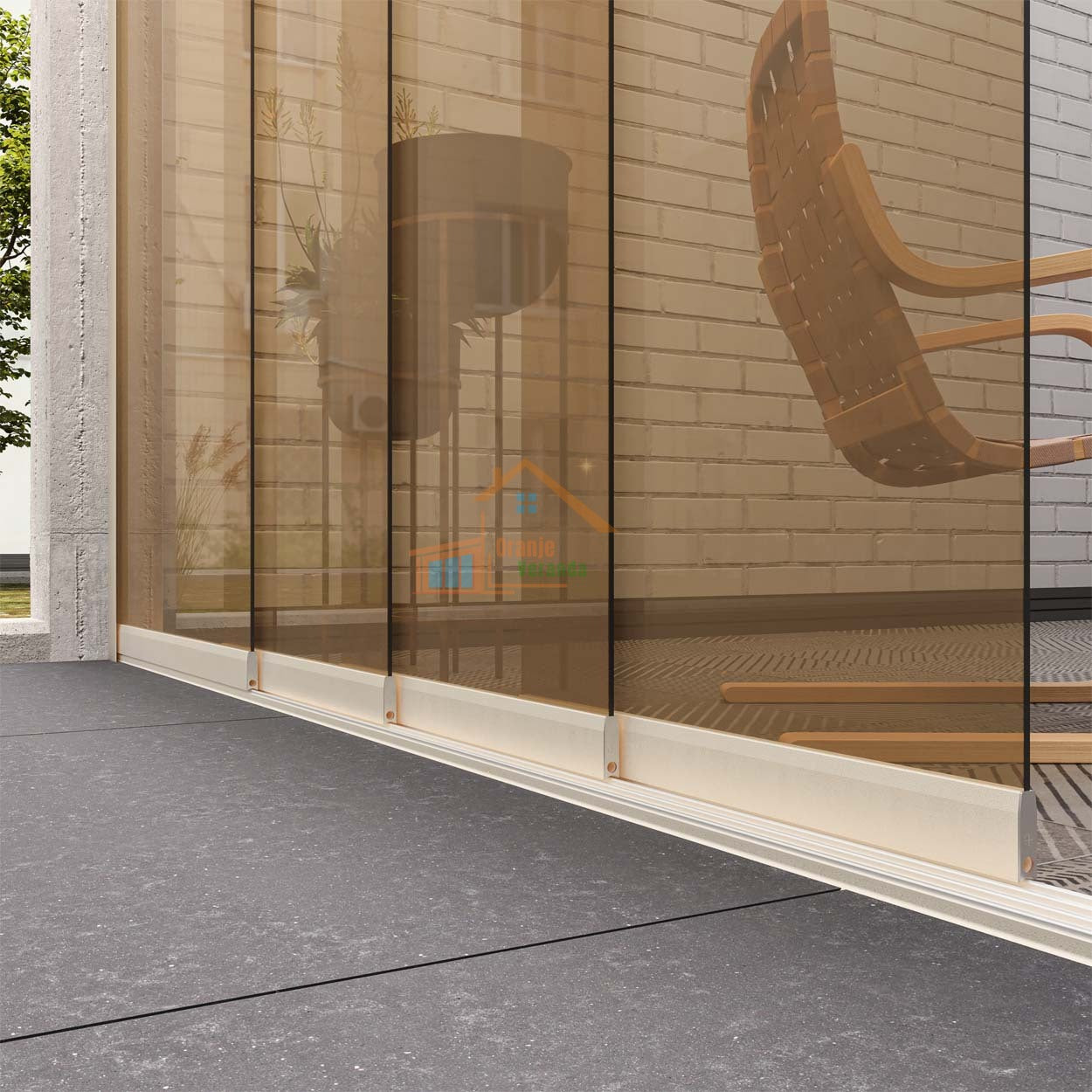 4-Rail Glazen Schuifwand tot 3510 mm breed (4x 900mm glas)