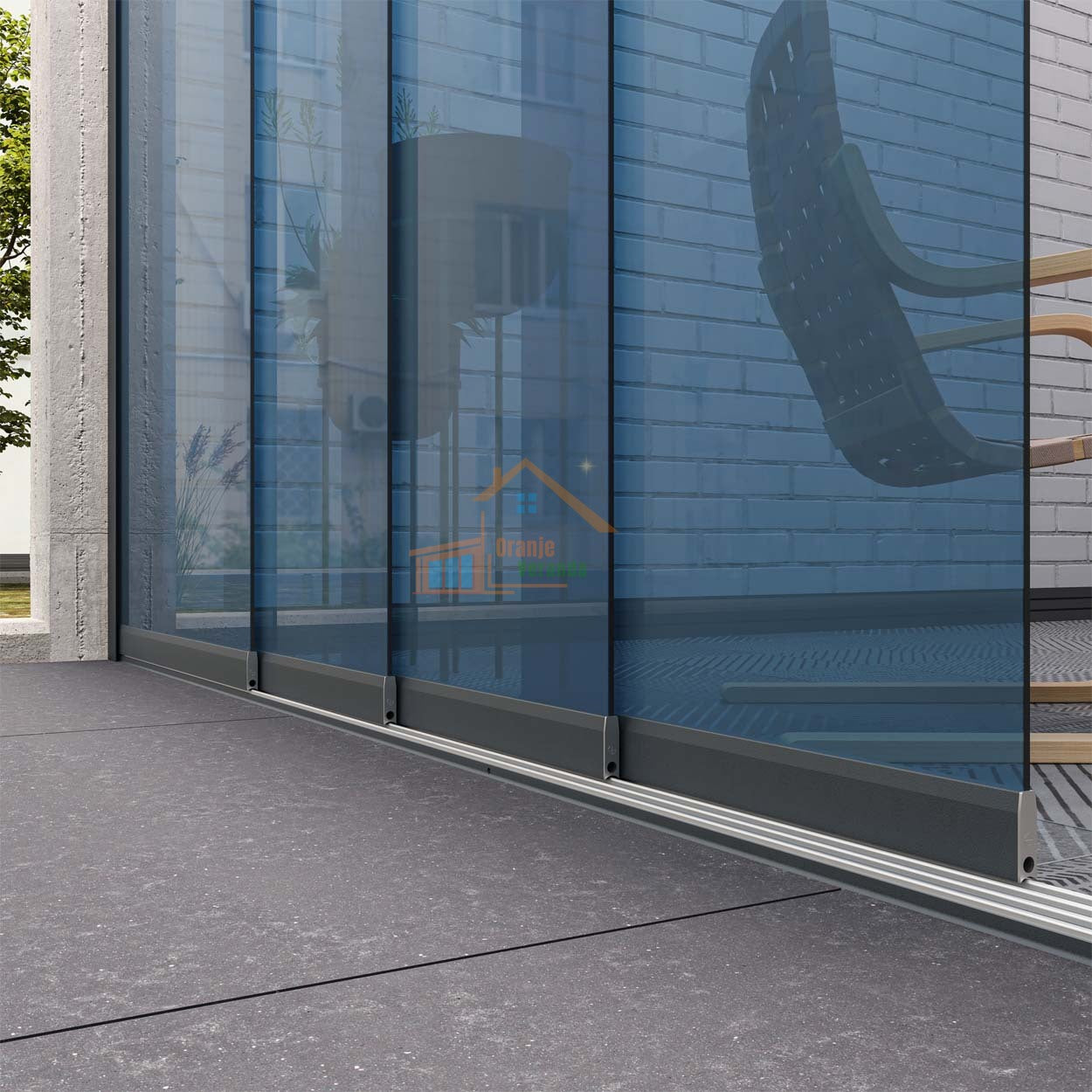 4-Rail Glazen Schuifwand tot 3750 mm breed (4x 960mm glas)