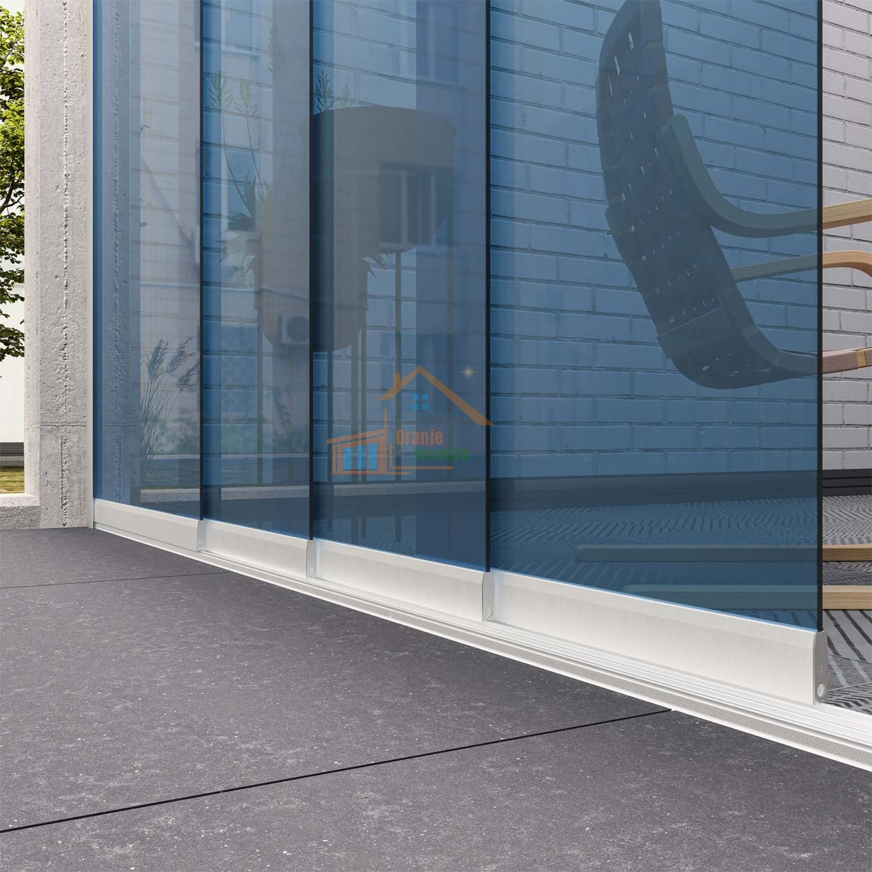 4-Rail Glazen Schuifwand tot 3750 mm breed (4x 960mm glas)