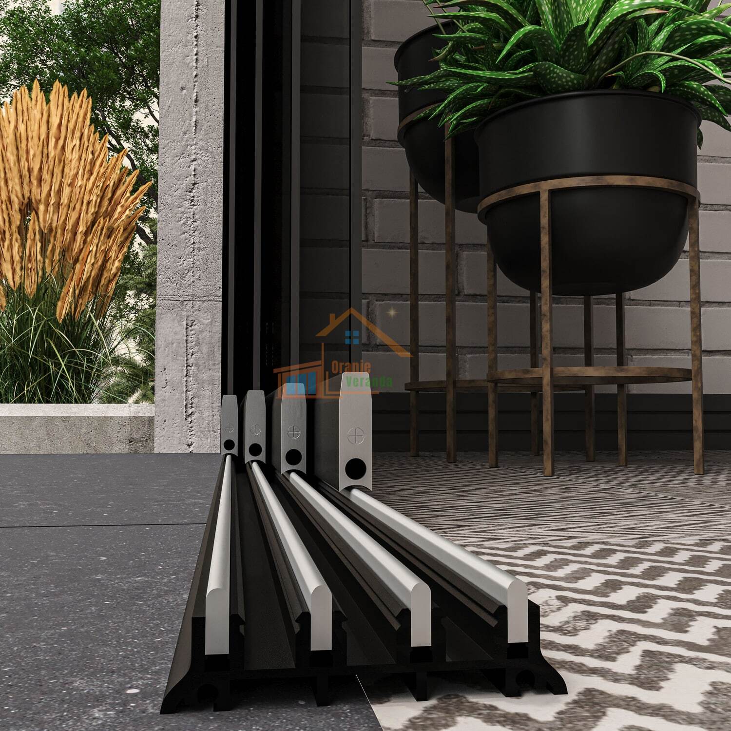 4-Rail Glazen Schuifwand tot 3510 mm breed (4x 900mm glas)