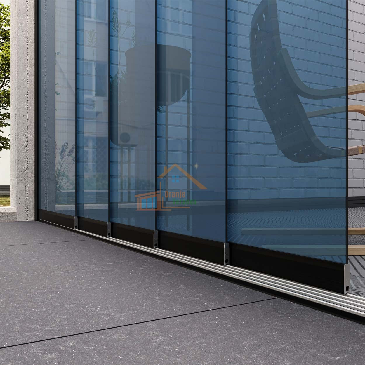 5-Rail Glazen Schuifwand tot 4380 mm breed (5x 900mm glas)