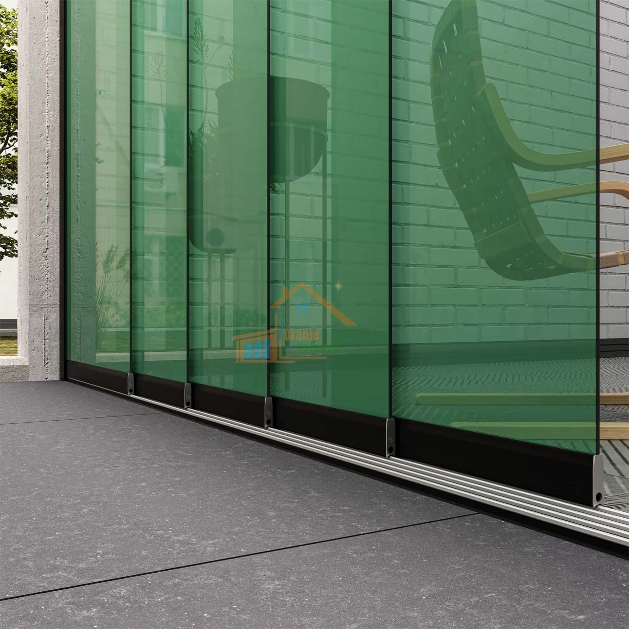 5-Rail Glazen Schuifwand tot 3980 mm breed (5x 820mm glas)