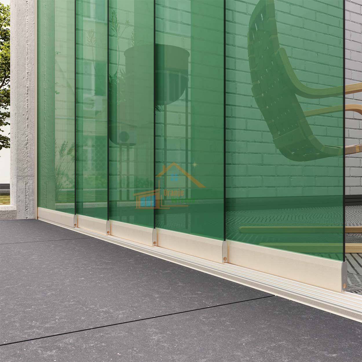 5-Rail Glazen Schuifwand tot 5030 mm breed (5x 1030mm glas)