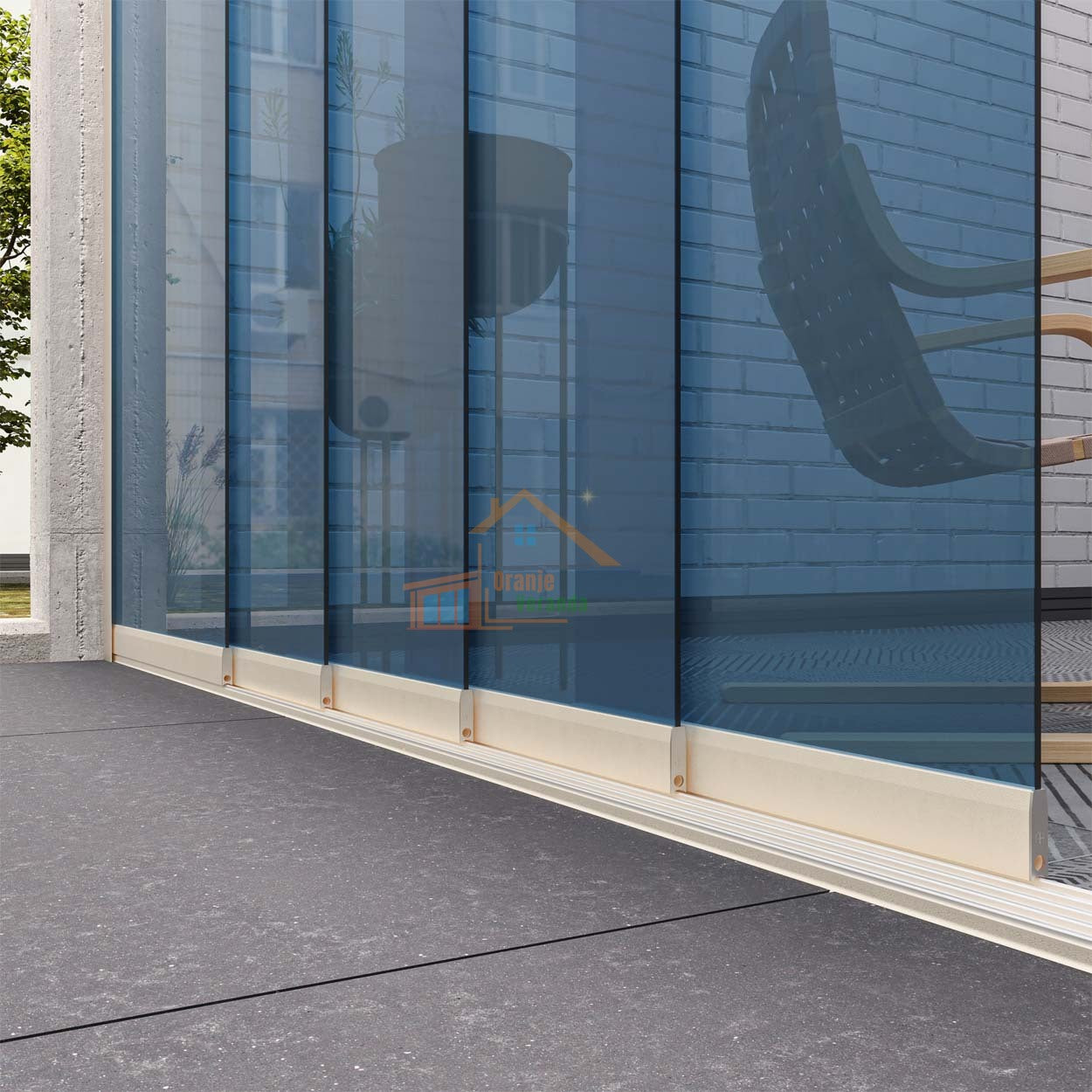 5-Rail Glazen Schuifwand tot 3980 mm breed (5x 820mm glas)