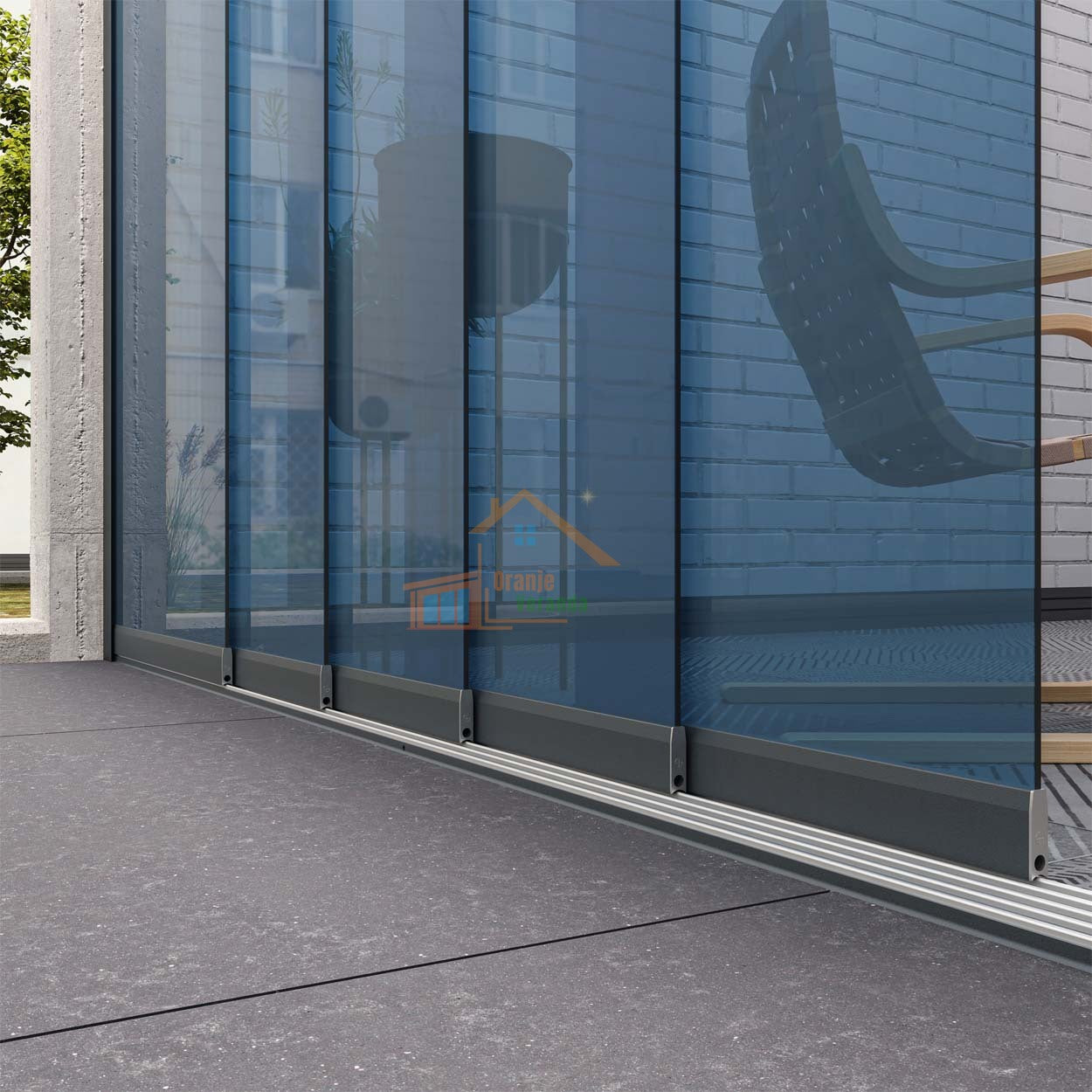 5-Rail Glazen Schuifwand tot 3980 mm breed (5x 820mm glas)