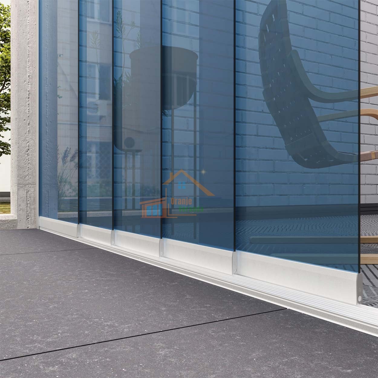 5-Rail Glazen Schuifwand tot 3980 mm breed (5x 820mm glas)