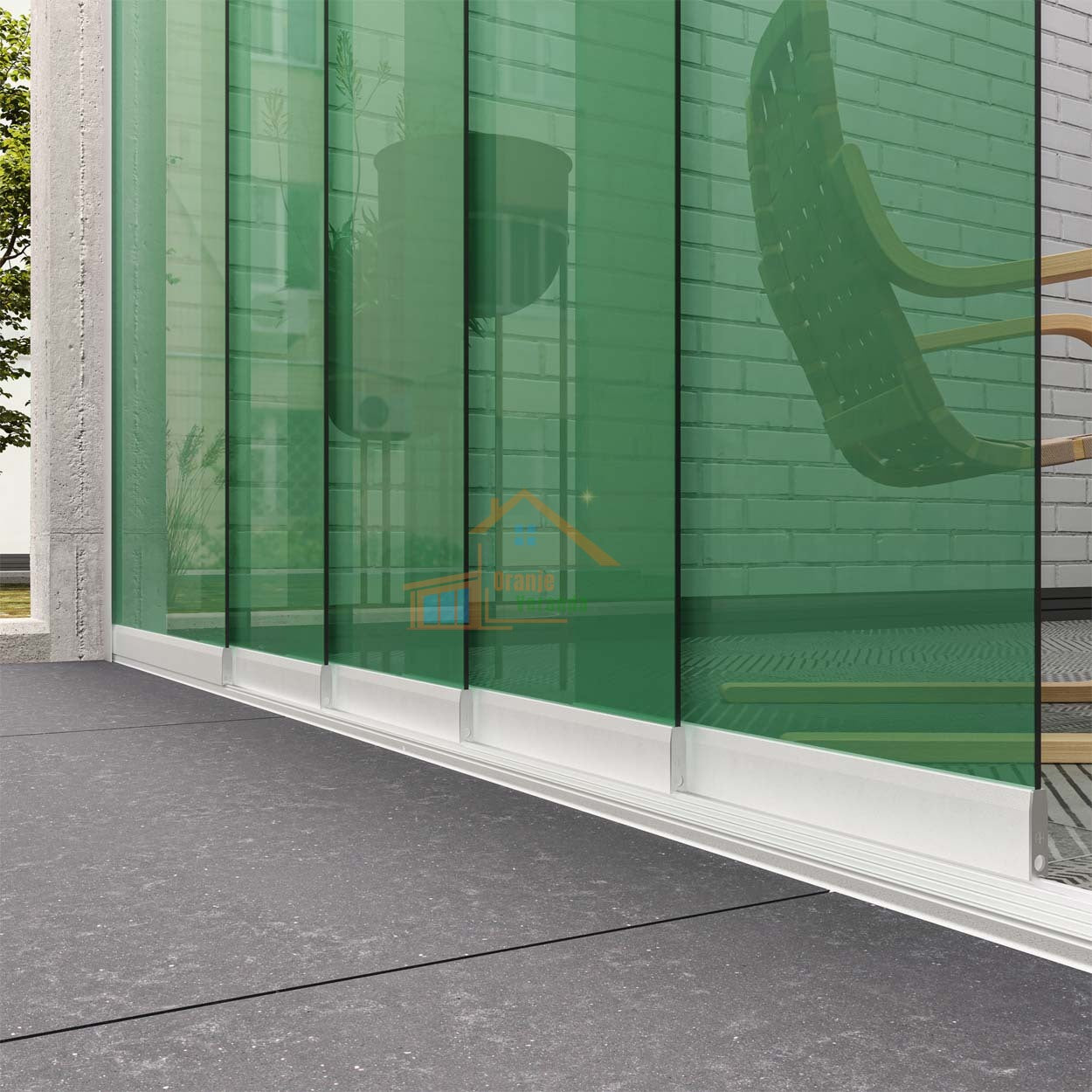 5-Rail Glazen Schuifwand tot 4680 mm breed (5x 960mm glas)