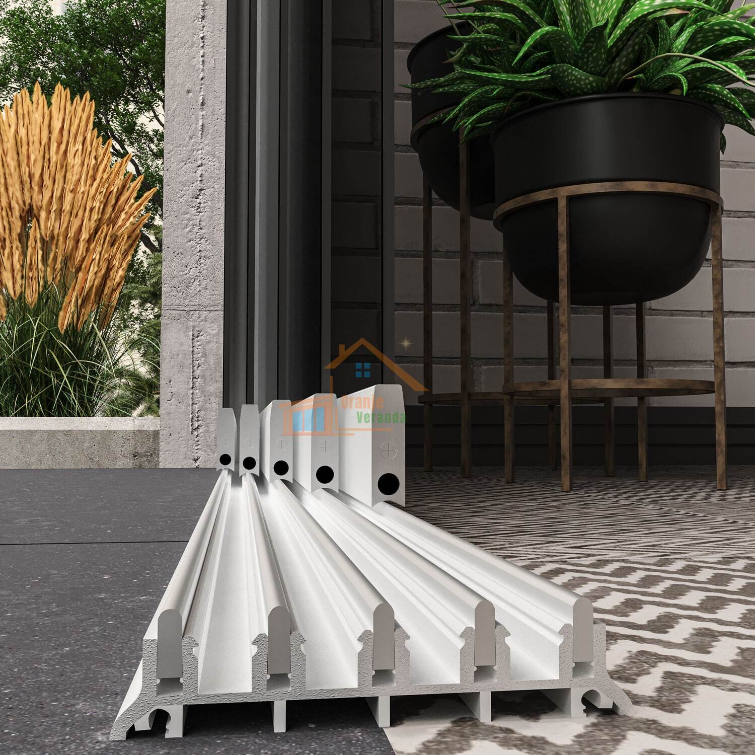 5-Rail Glazen Schuifwand tot 4380 mm breed (5x 900mm glas)