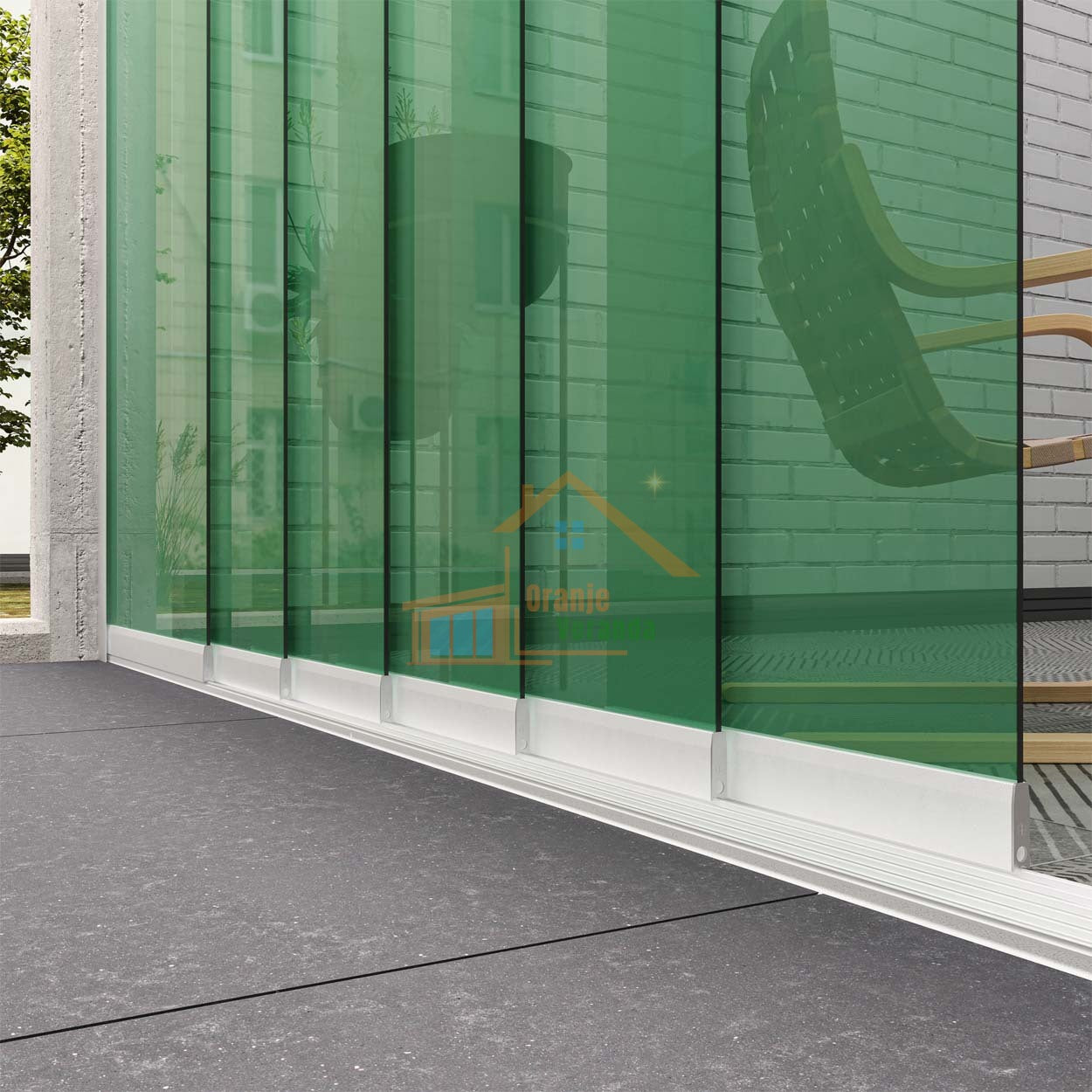 6-Rail Glazen Schuifwand tot 5610 mm breed (6x 960mm glas)