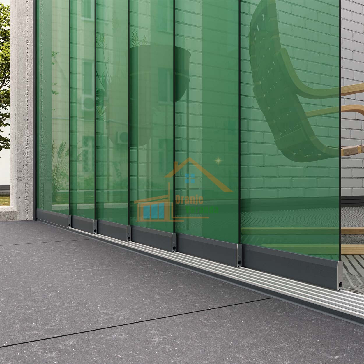 6-Rail Glazen Schuifwand tot 5610 mm breed (6x 960mm glas)